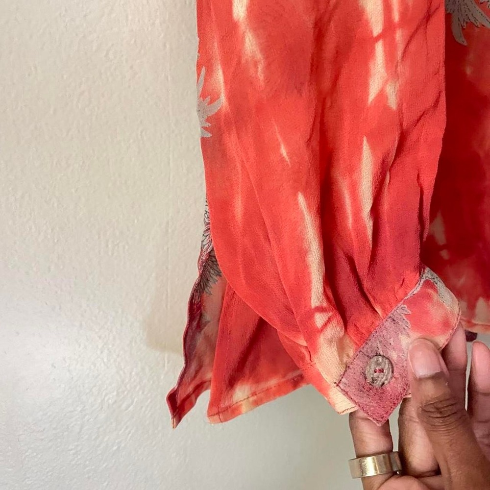 Artisan Citron 100% Silk Hand Dyed Boho Blouse & Scarf Set - Picture 6 of 8